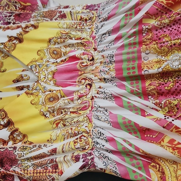 Vibrant Multicolor Short Sleeve Bohemian Dress Size Large Colorful Art To Wear - Picture 7 of 8